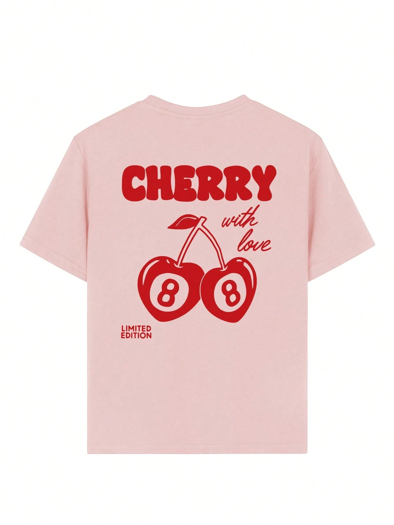 Cherry and number 8 letter print round neck T-shirt Girls summer casual all-match T-shirt breathable short-sleeved top