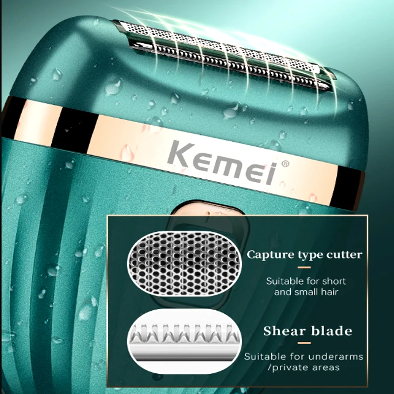 Kemei Women Epilator Electric Hair Removal Facial Body Lady Bikini Legs Arms Armpit Hair Remover Underarms Rechargeable