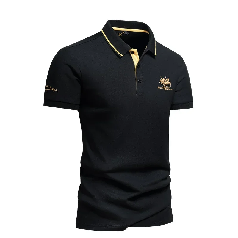 summer Men's Short Sleeve Embroidered Polo T-Shirt Lightweight Casual Streetwear Lapel Vintage Business tshirts