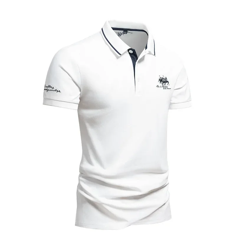 summer Men's Short Sleeve Embroidered Polo T-Shirt Lightweight Casual Streetwear Lapel Vintage Business tshirts