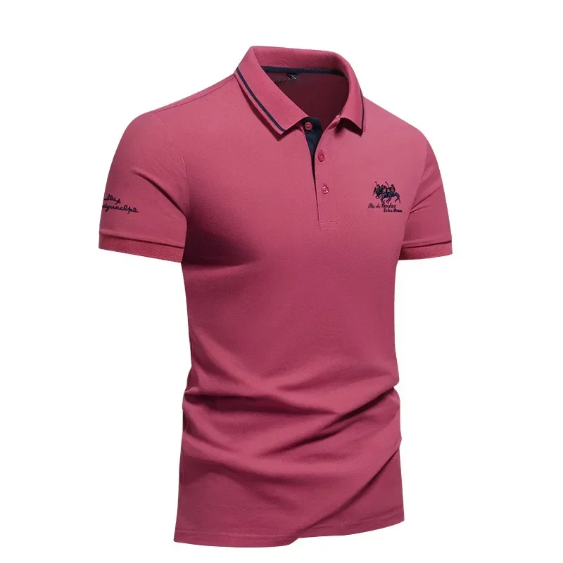 summer Men's Short Sleeve Embroidered Polo T-Shirt Lightweight Casual Streetwear Lapel Vintage Business tshirts