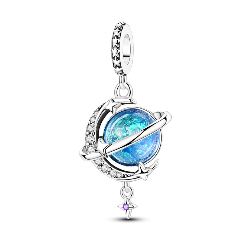 Boutique Unique 925 Sterling Silver Stars & Moon Dream Catcher Dreamy Blue Dangle Charm Fit Original Bracelet Fashion Jewelry