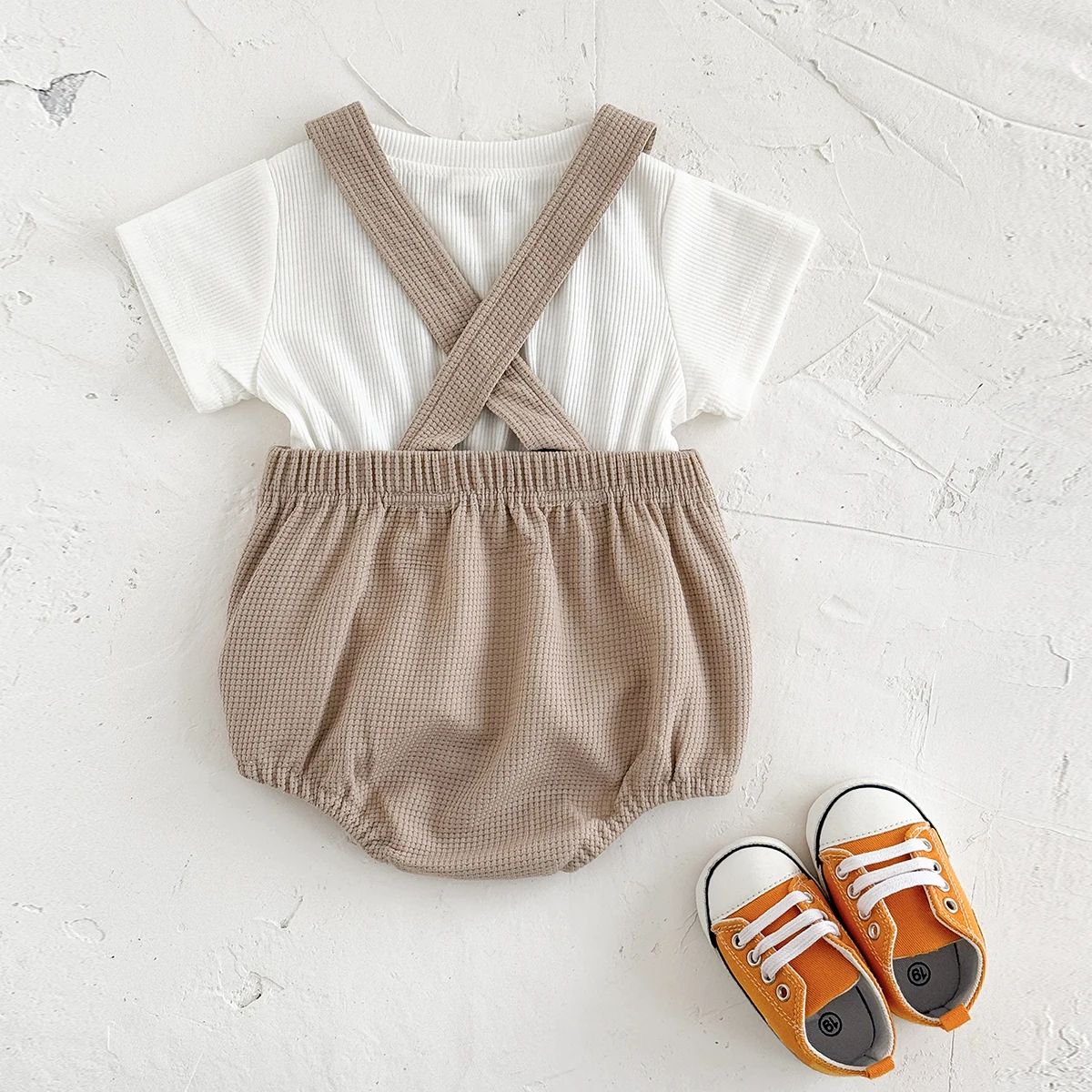 Newborn Baby Boys Clothing Summer Girls Set Rainbow Patch Overalls Romper Jumpsuit+Short Sleeved Shirt Clothes 2Pcs/Set