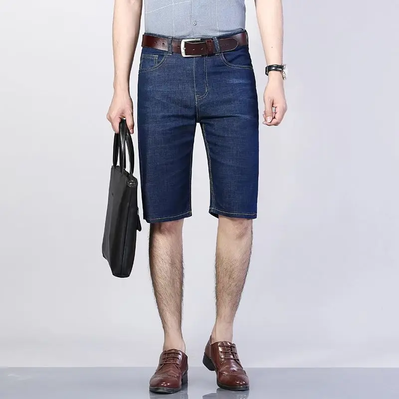 Summer Men's Denim Shorts Thin, Breathable, Loose, Business Pentagram Pants Fashionable and Comfortable Straight Shorts Blue
