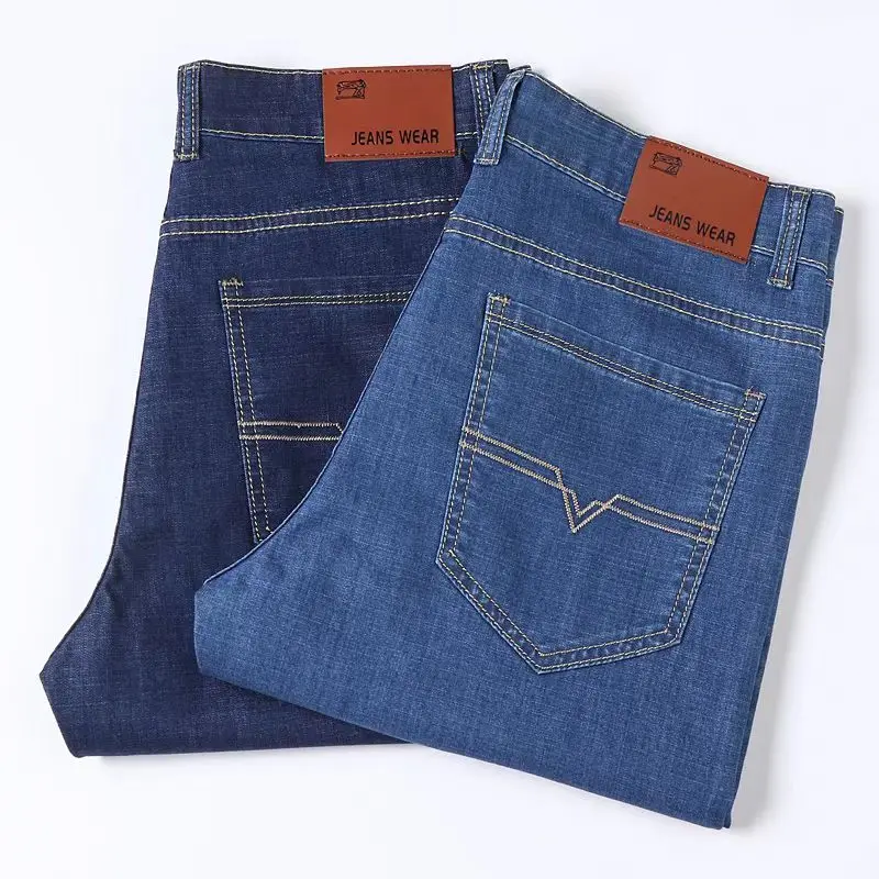 Summer Men's Denim Shorts Thin, Breathable, Loose, Business Pentagram Pants Fashionable and Comfortable Straight Shorts Blue