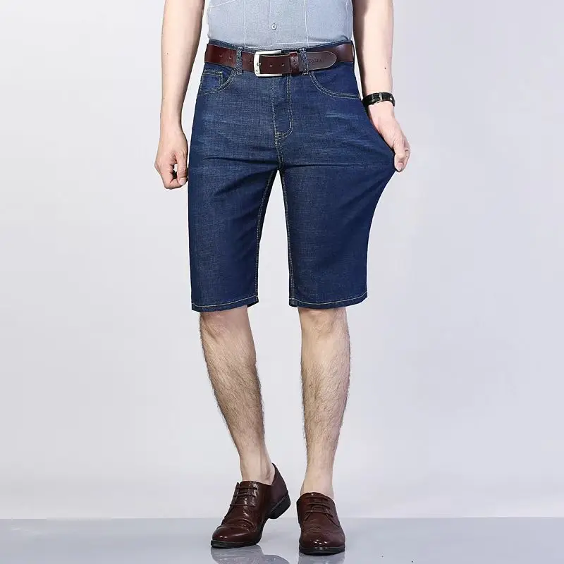 Summer Men's Denim Shorts Thin, Breathable, Loose, Business Pentagram Pants Fashionable and Comfortable Straight Shorts Blue