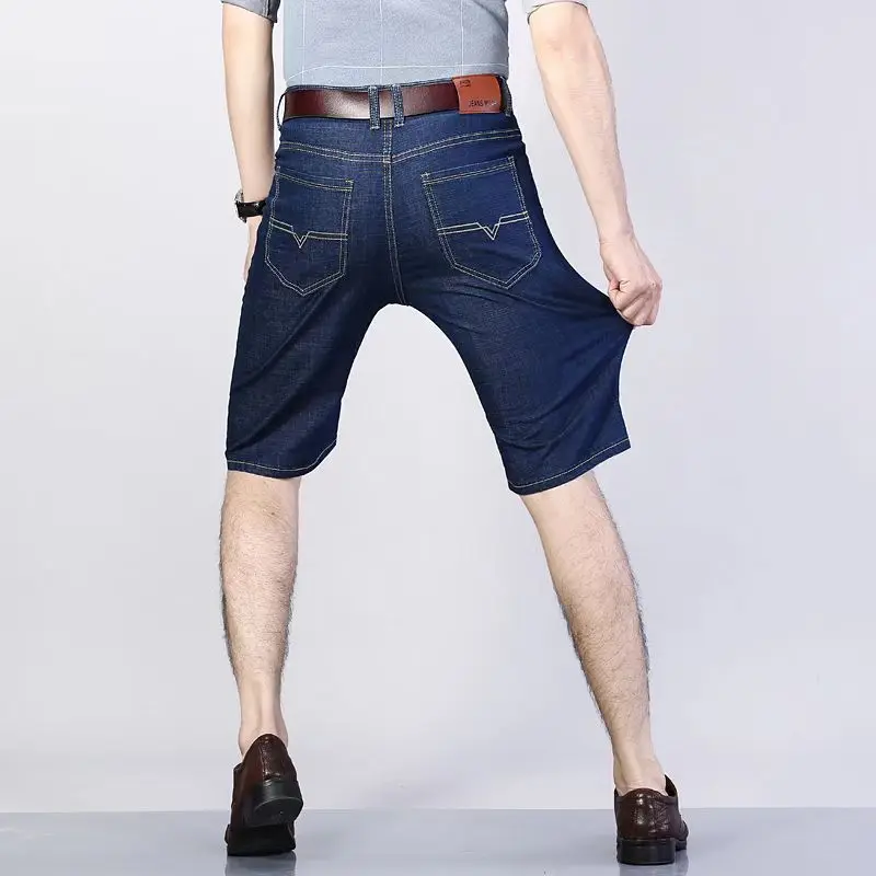 Summer Men's Denim Shorts Thin, Breathable, Loose, Business Pentagram Pants Fashionable and Comfortable Straight Shorts Blue