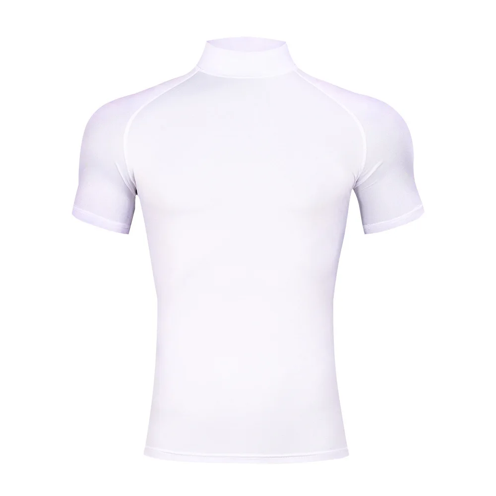 2Pcs Mens Compression T-shirt Summer Bodybuilding Sports Tight Turtleneck Short Sleeve Gym Quick Dry Running Male Workout Top