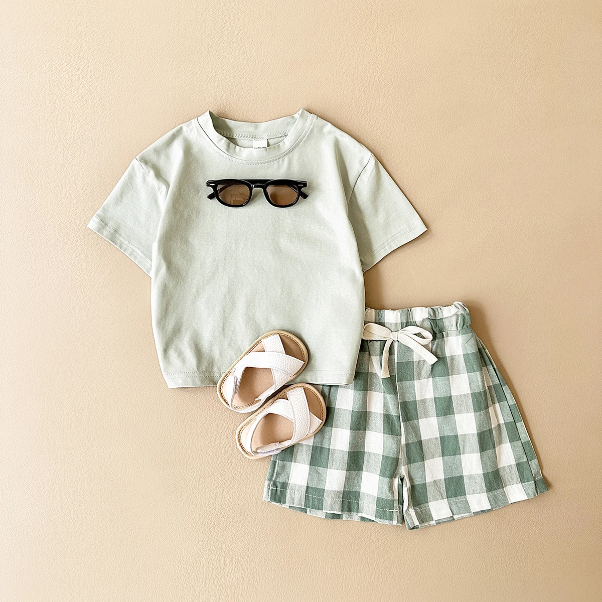 2Pcs Set New Baby Boy Girl Clothing Set Toddler Baby Clothes Dinosaur Print T-shirt+Grid Shorts Newborn Boy Girl Summer Outfits