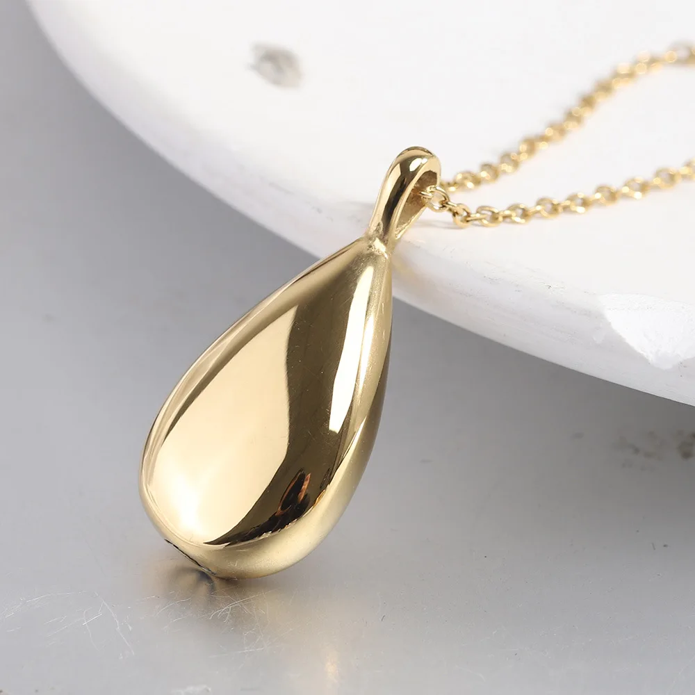 New Stainless Steel Water Droplet Urn Pendant Necklace for Women Minimalist 4 Colors Jewelry Male Female Necklaces Chokers Gifts