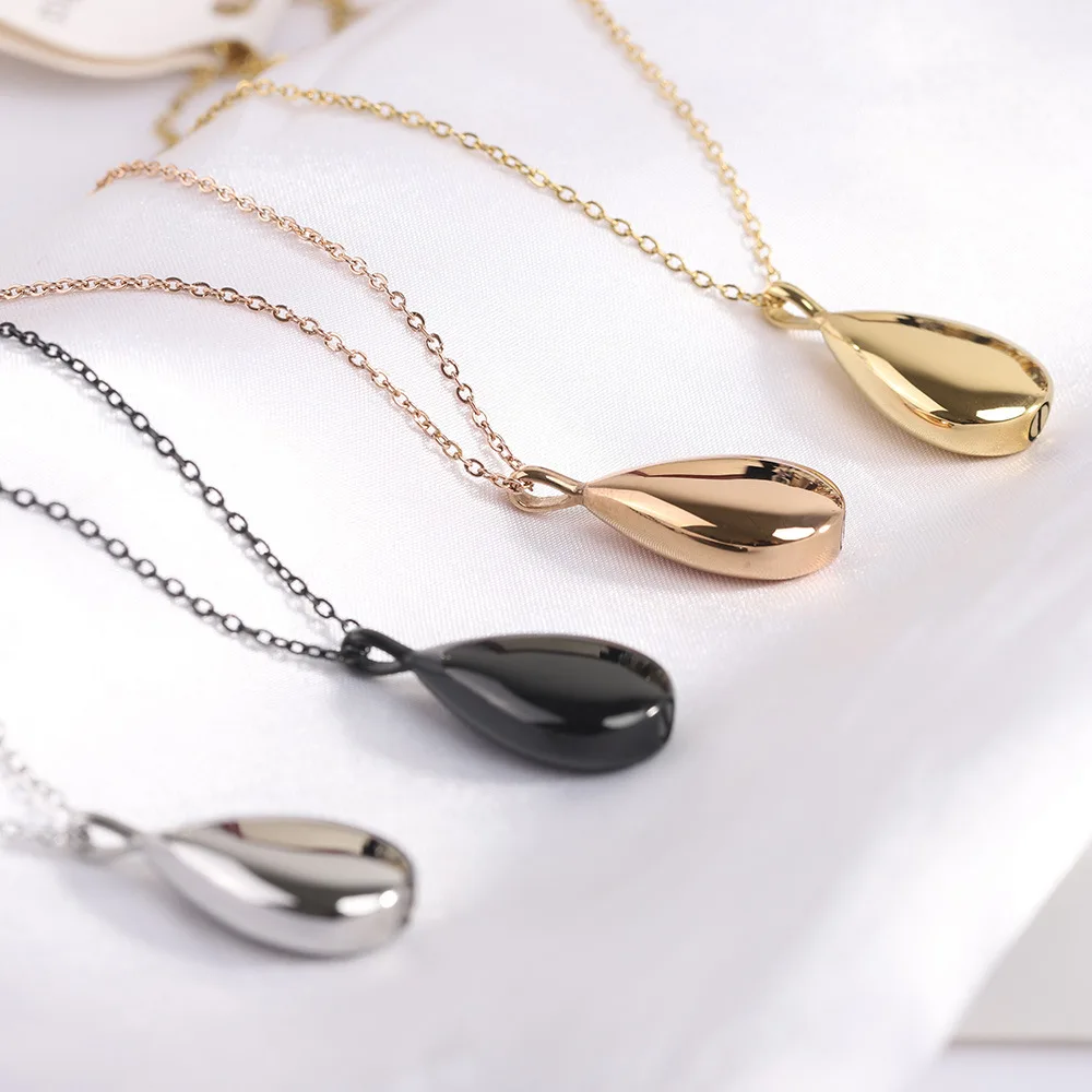 New Stainless Steel Water Droplet Urn Pendant Necklace for Women Minimalist 4 Colors Jewelry Male Female Necklaces Chokers Gifts