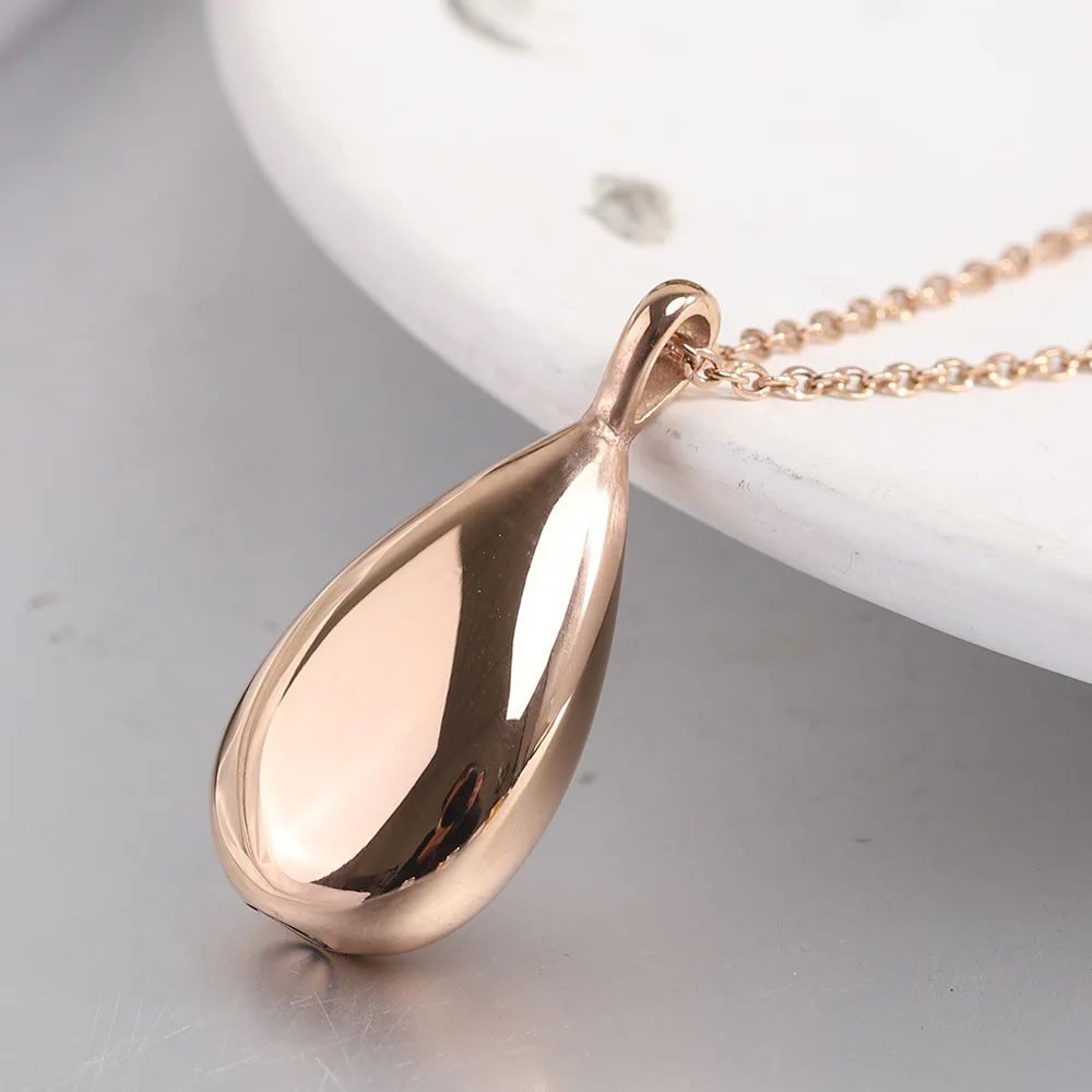 New Stainless Steel Water Droplet Urn Pendant Necklace for Women Minimalist 4 Colors Jewelry Male Female Necklaces Chokers Gifts