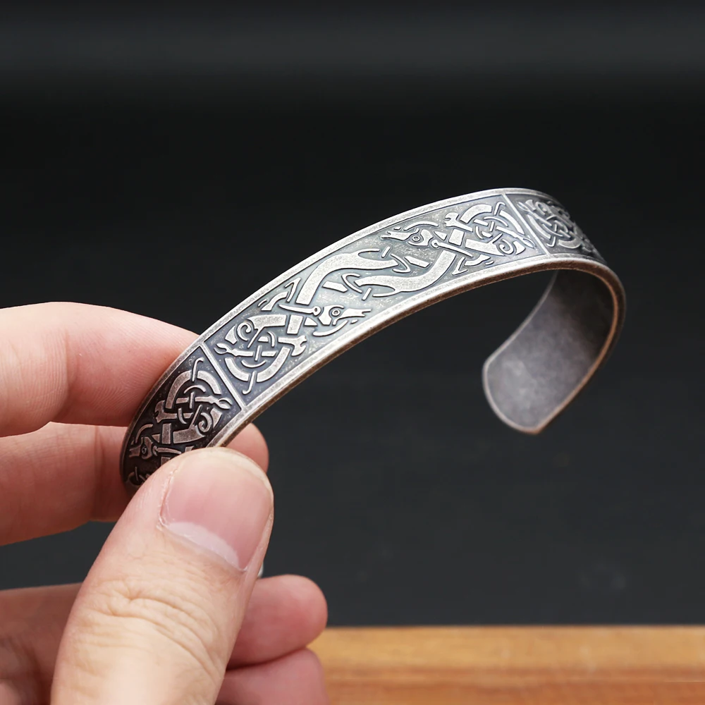 Nordic Viking Dragon Totem Bracelet Punk Stainless Steel Opening Bangles For Men Women Fashion Amulet Jewelry Gifts Dropshipping