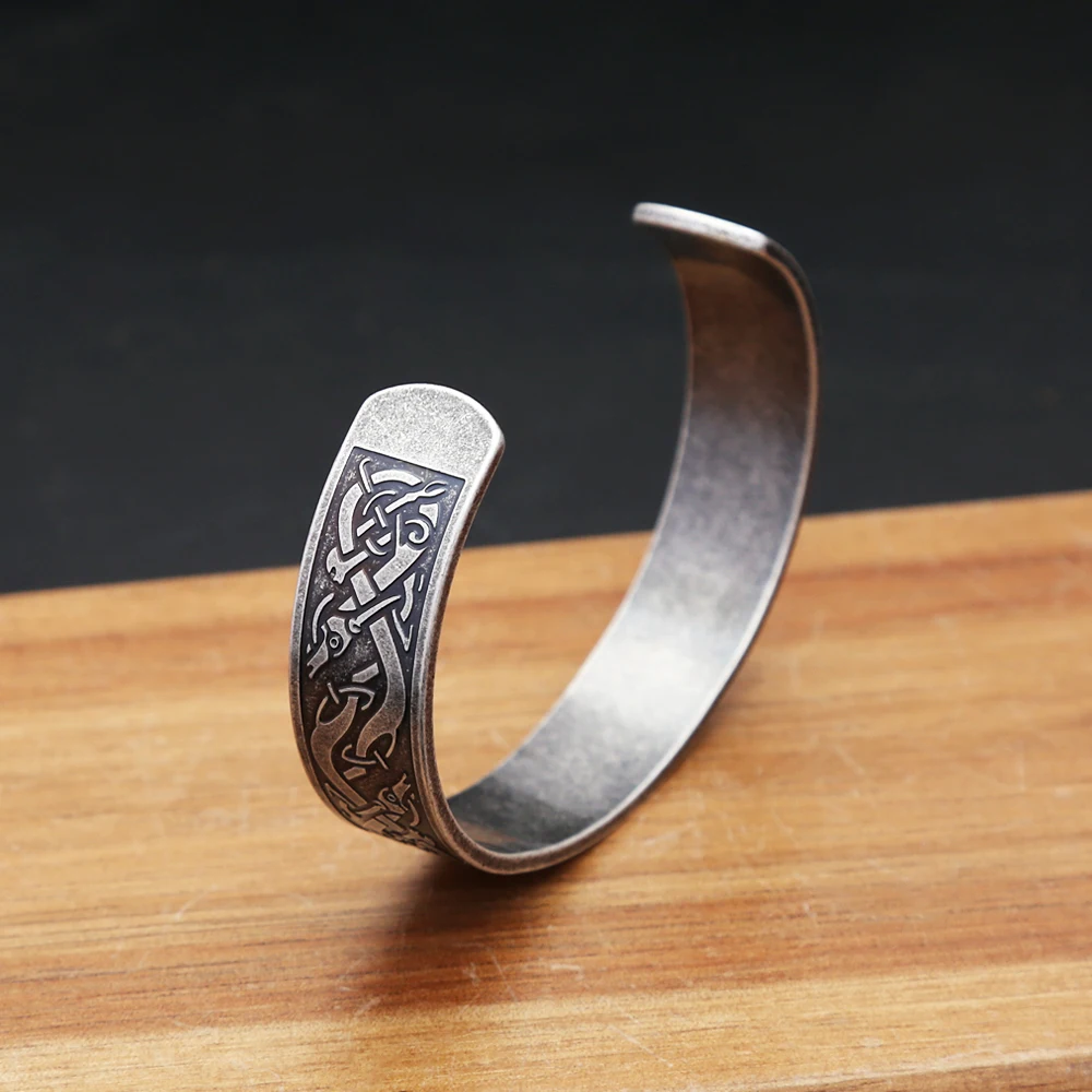 Nordic Viking Dragon Totem Bracelet Punk Stainless Steel Opening Bangles For Men Women Fashion Amulet Jewelry Gifts Dropshipping
