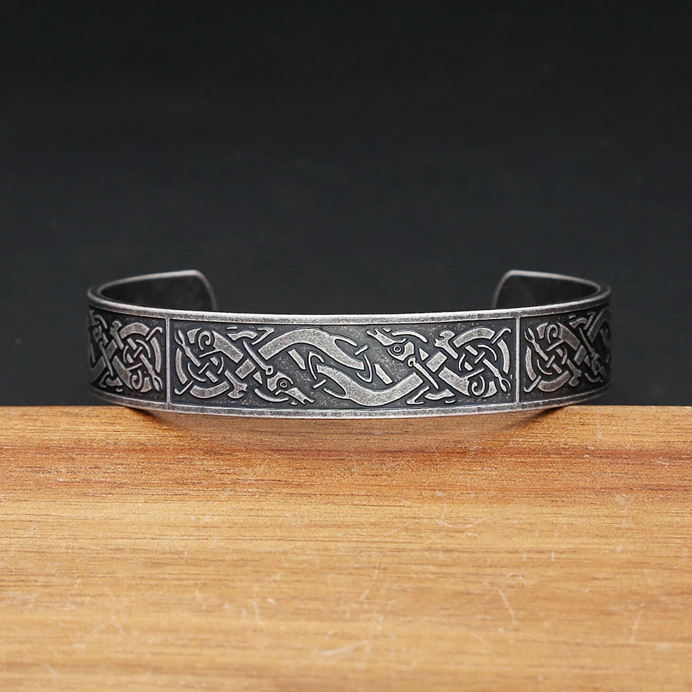 Nordic Viking Dragon Totem Bracelet Punk Stainless Steel Opening Bangles For Men Women Fashion Amulet Jewelry Gifts Dropshipping