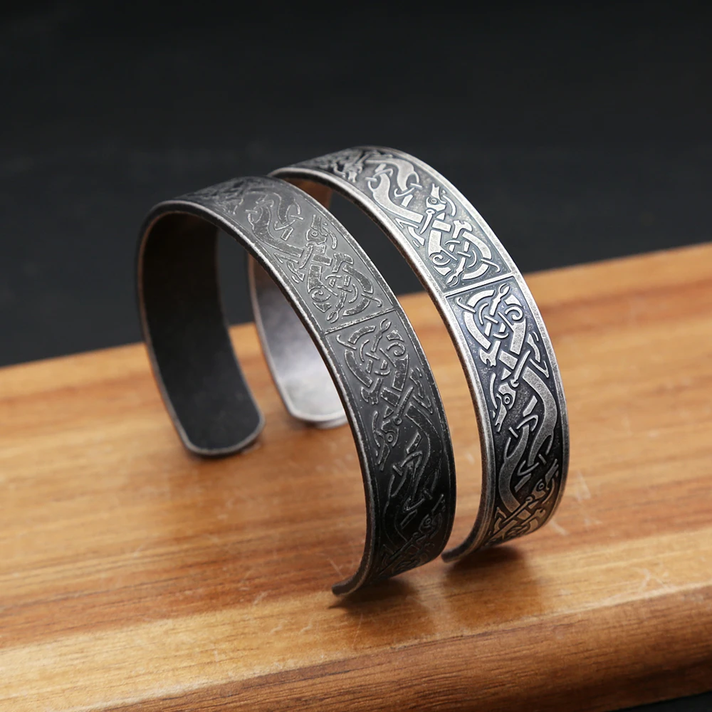 Nordic Viking Dragon Totem Bracelet Punk Stainless Steel Opening Bangles For Men Women Fashion Amulet Jewelry Gifts Dropshipping