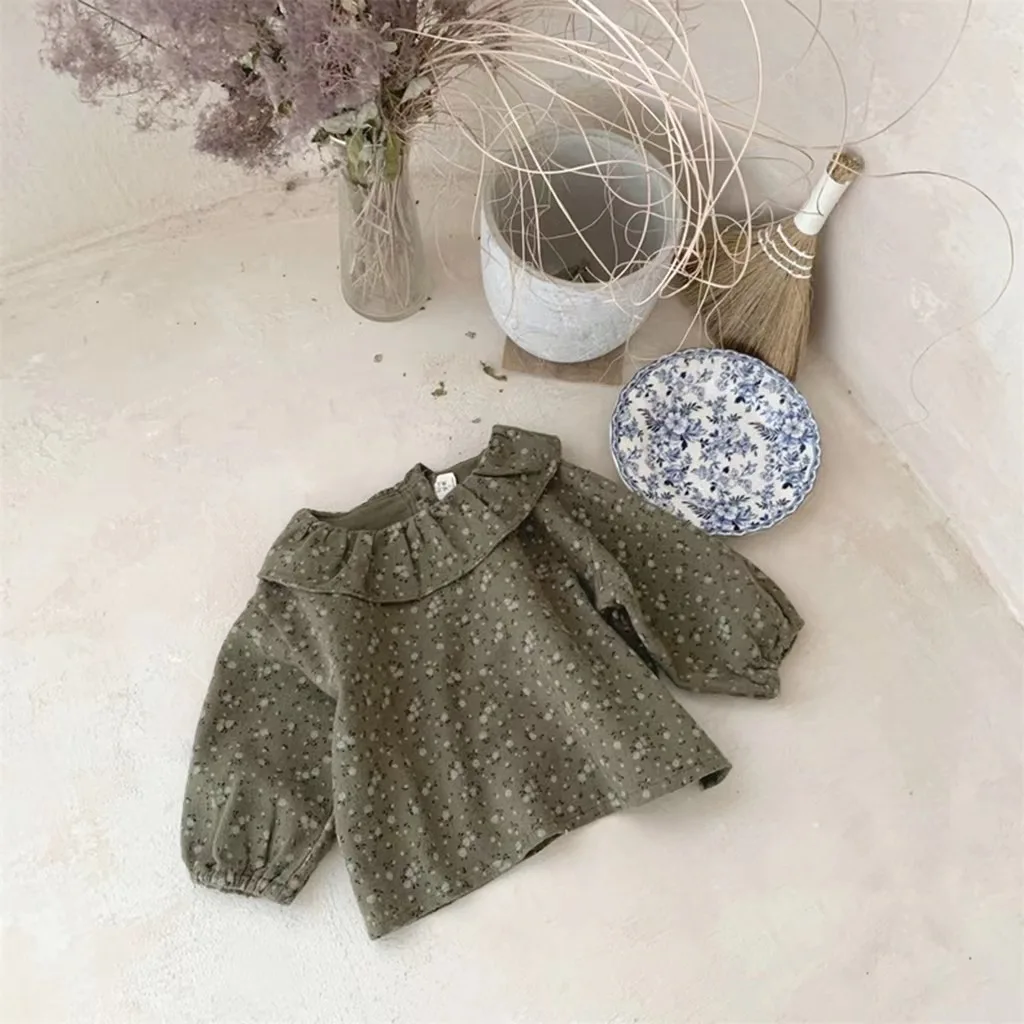 WT22425 Children Clothing Spring&Autumn Flower Soft Shirt for Newborn Baby Elegant Doll Collar Long Sleeved Top for Toddler Girl