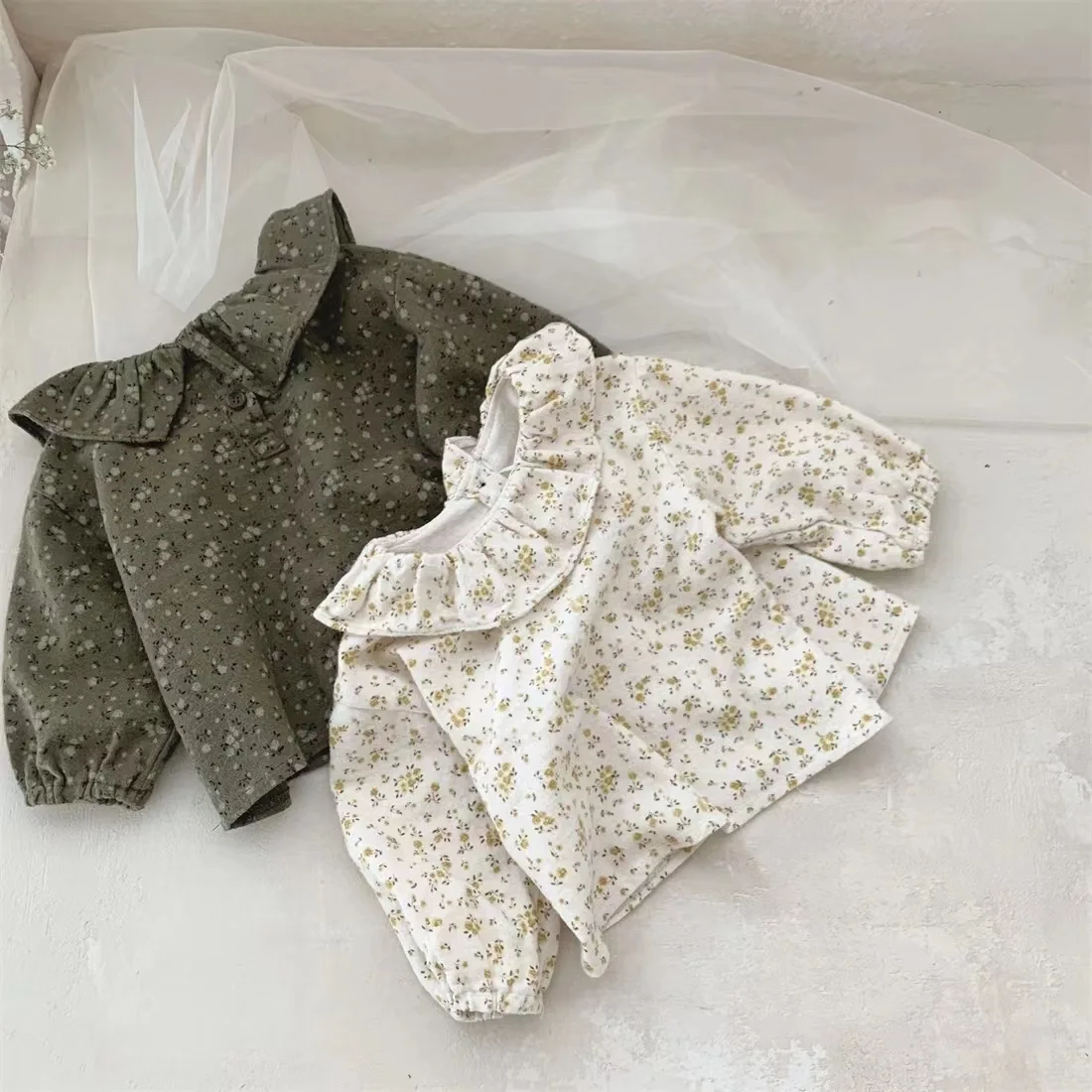 WT22425 Children Clothing Spring&Autumn Flower Soft Shirt for Newborn Baby Elegant Doll Collar Long Sleeved Top for Toddler Girl