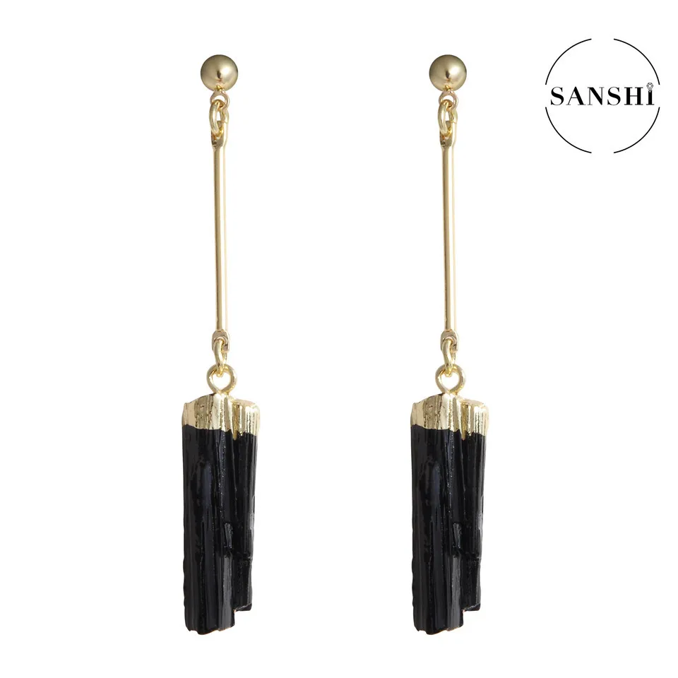 SANSHI Earrings Natural Crystal Drop Earrings, Crystal Strips, Black Tourmaline Rough, Vintage Earrings For Party Gift
