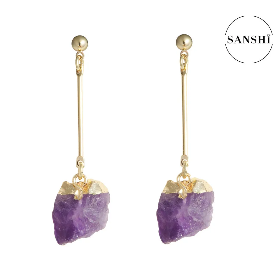 SANSHI Earrings Natural Crystal Drop Earrings, Crystal Strips, Black Tourmaline Rough, Vintage Earrings For Party Gift