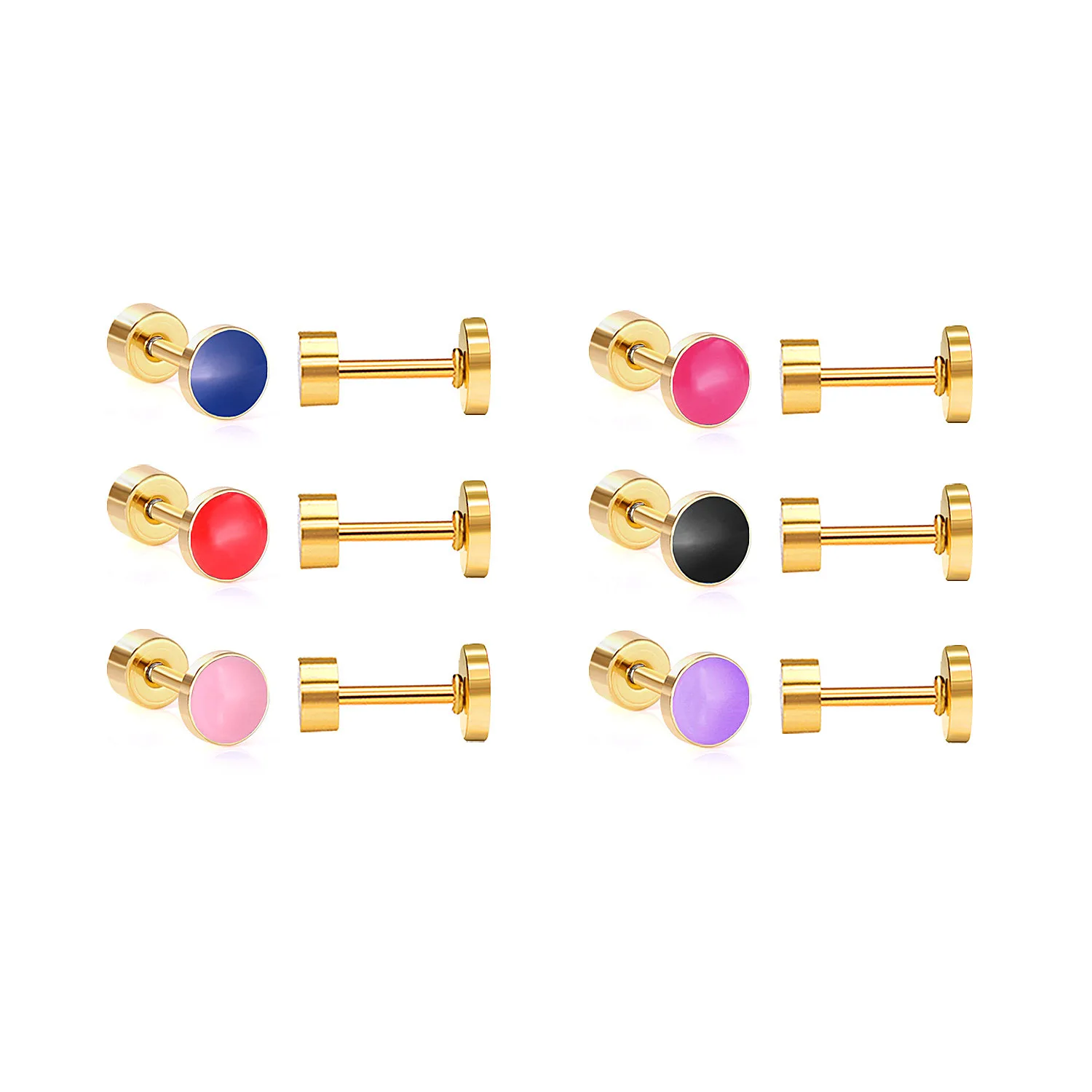 12 Pair/lot Cute Girls Stud Earrings 316L Stainless Steel For Women Love Heart Flower Piercing Stud Jewelry Party Gift Trendy