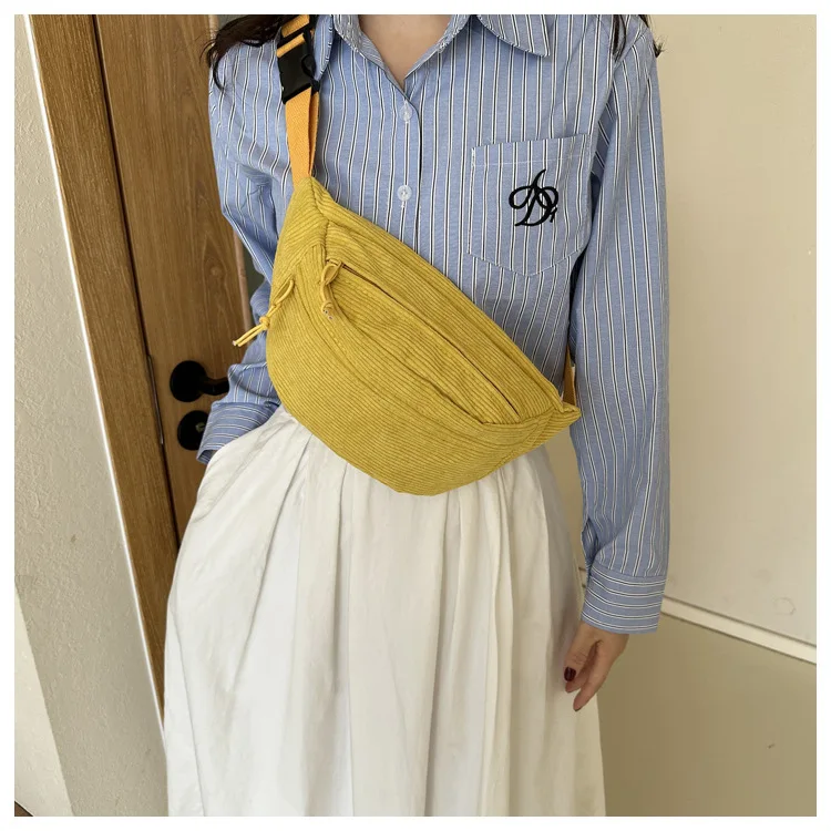 Women Waist Bag Corduroy Student Shoulder Handbag Crossbody Chest Breast Bag Fanny Pack Fashion Phone Female Bum Belt Purse 2025