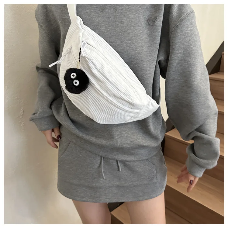 Women Waist Bag Corduroy Student Shoulder Handbag Crossbody Chest Breast Bag Fanny Pack Fashion Phone Female Bum Belt Purse 2025