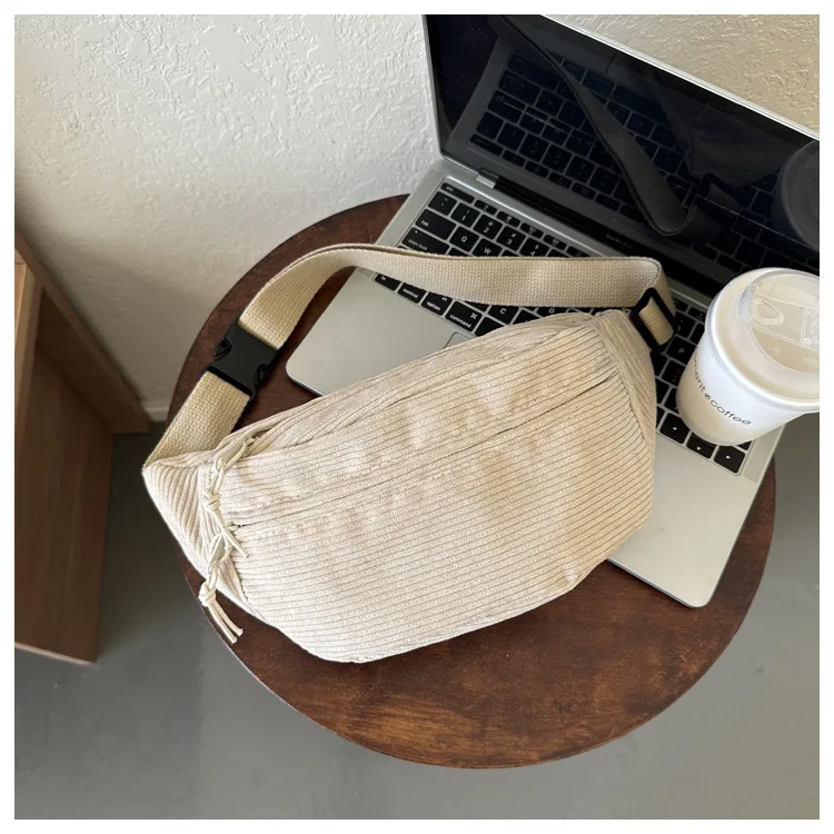 Women Waist Bag Corduroy Student Shoulder Handbag Crossbody Chest Breast Bag Fanny Pack Fashion Phone Female Bum Belt Purse 2025