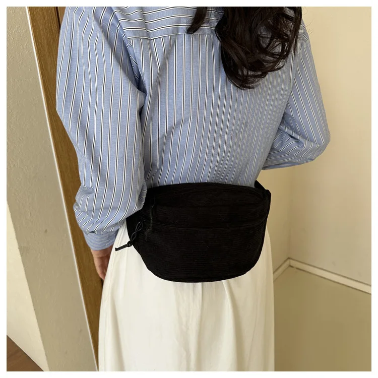 Women Waist Bag Corduroy Student Shoulder Handbag Crossbody Chest Breast Bag Fanny Pack Fashion Phone Female Bum Belt Purse 2025