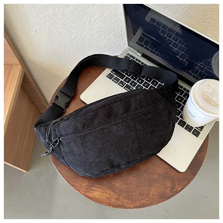Women Waist Bag Corduroy Student Shoulder Handbag Crossbody Chest Breast Bag Fanny Pack Fashion Phone Female Bum Belt Purse 2025