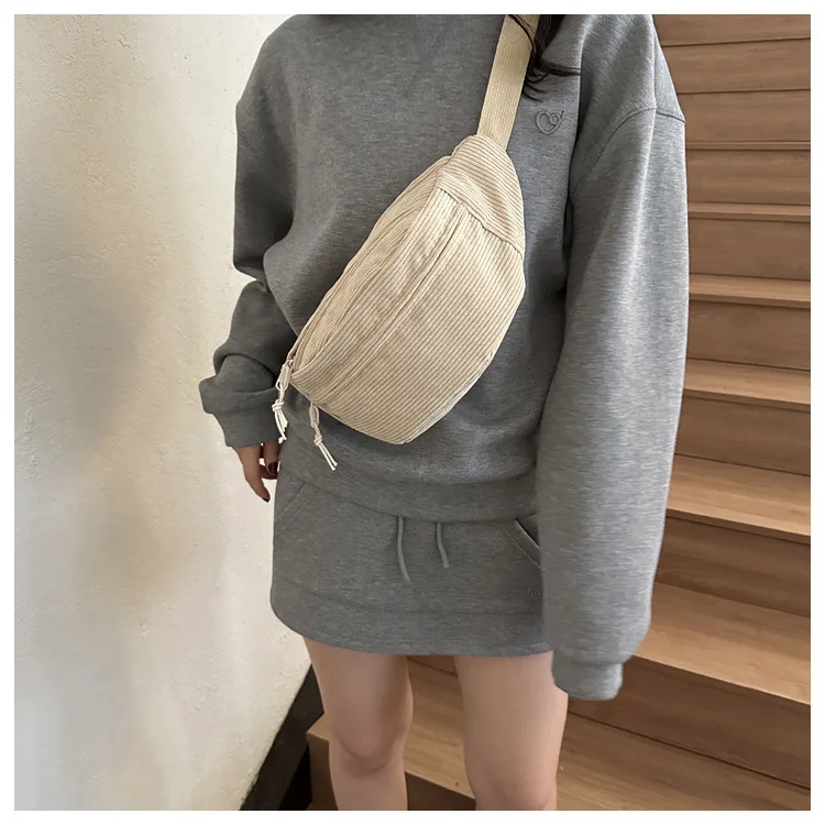 Women Waist Bag Corduroy Student Shoulder Handbag Crossbody Chest Breast Bag Fanny Pack Fashion Phone Female Bum Belt Purse 2025