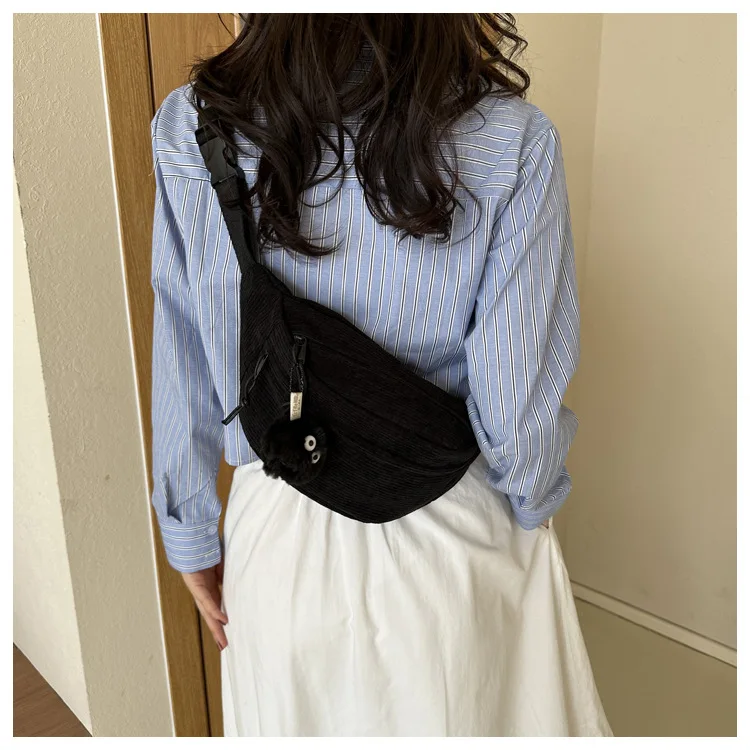 Women Waist Bag Corduroy Student Shoulder Handbag Crossbody Chest Breast Bag Fanny Pack Fashion Phone Female Bum Belt Purse 2025