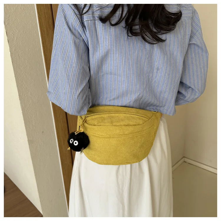 Women Waist Bag Corduroy Student Shoulder Handbag Crossbody Chest Breast Bag Fanny Pack Fashion Phone Female Bum Belt Purse 2025