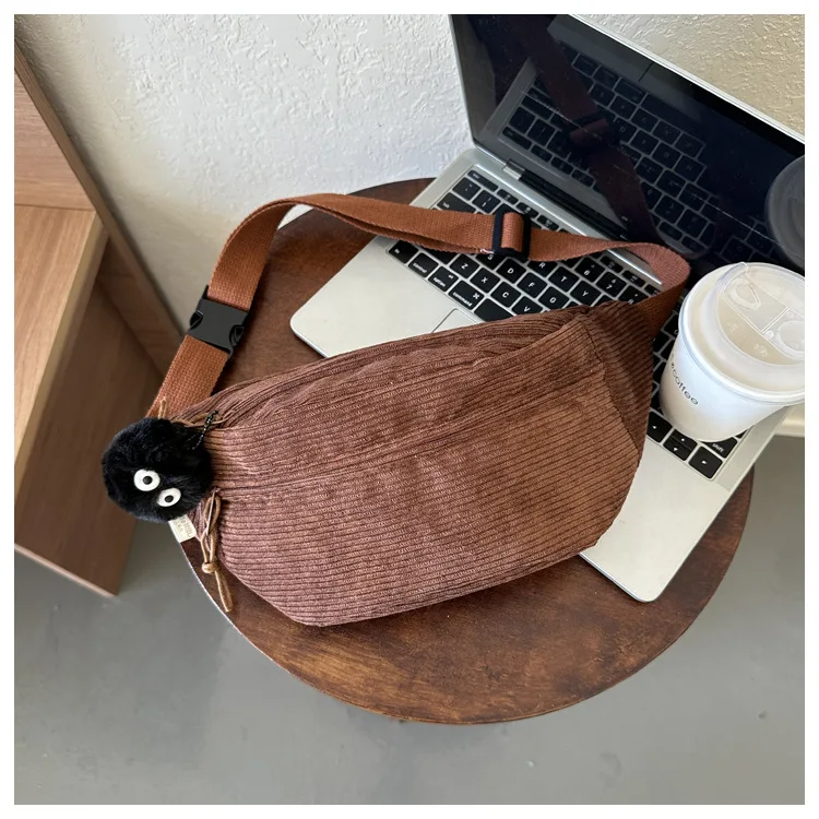 Women Waist Bag Corduroy Student Shoulder Handbag Crossbody Chest Breast Bag Fanny Pack Fashion Phone Female Bum Belt Purse 2025