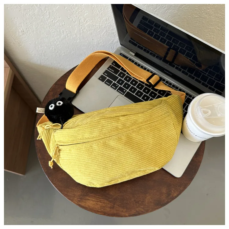 Women Waist Bag Corduroy Student Shoulder Handbag Crossbody Chest Breast Bag Fanny Pack Fashion Phone Female Bum Belt Purse 2025