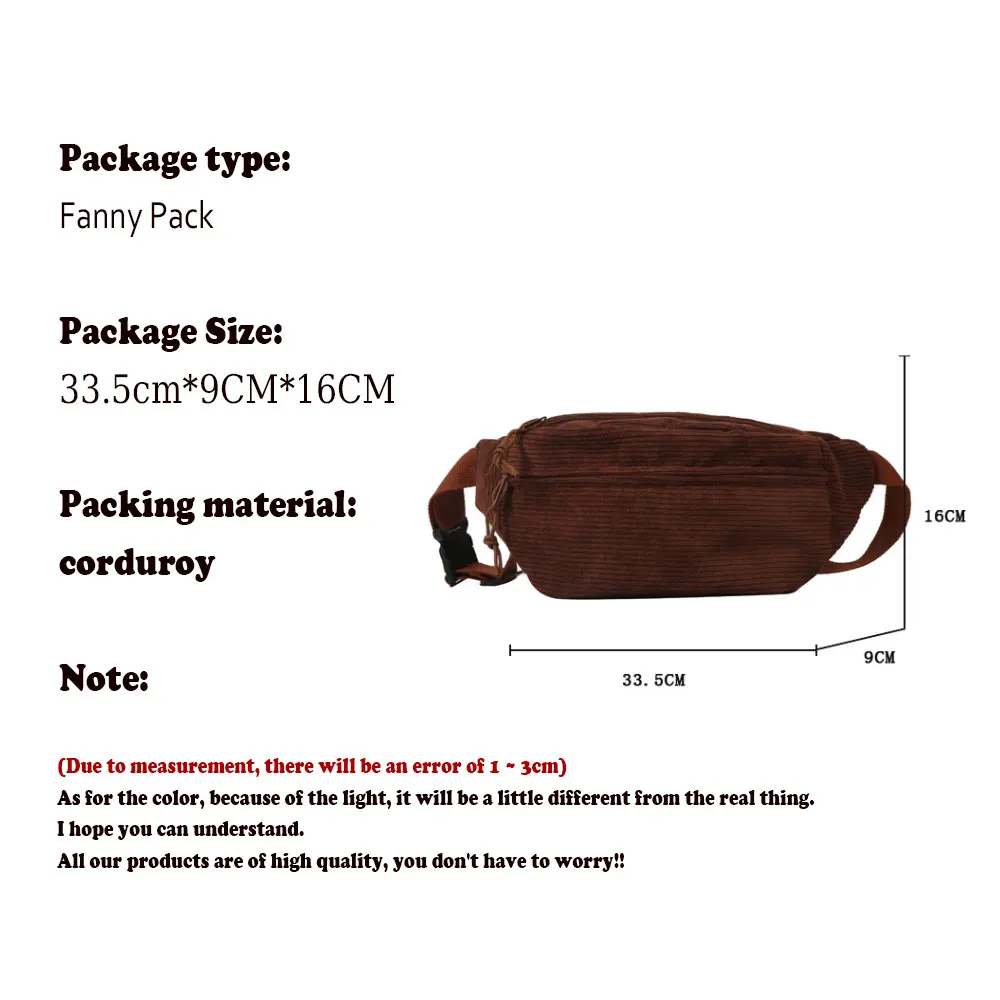 Women Waist Bag Corduroy Student Shoulder Handbag Crossbody Chest Breast Bag Fanny Pack Fashion Phone Female Bum Belt Purse 2025