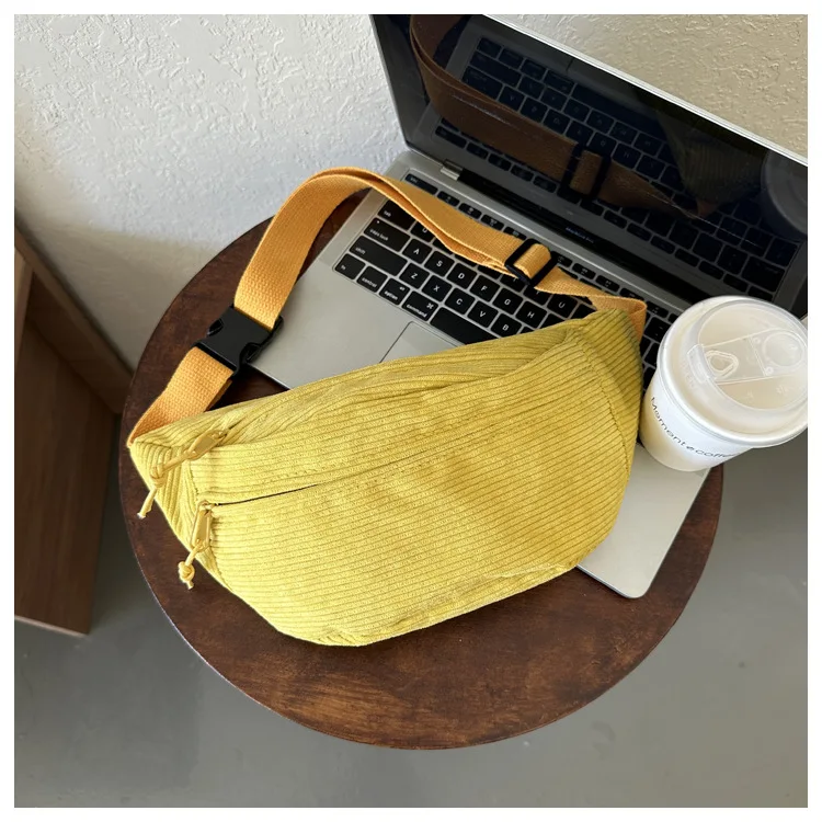 Women Waist Bag Corduroy Student Shoulder Handbag Crossbody Chest Breast Bag Fanny Pack Fashion Phone Female Bum Belt Purse 2025