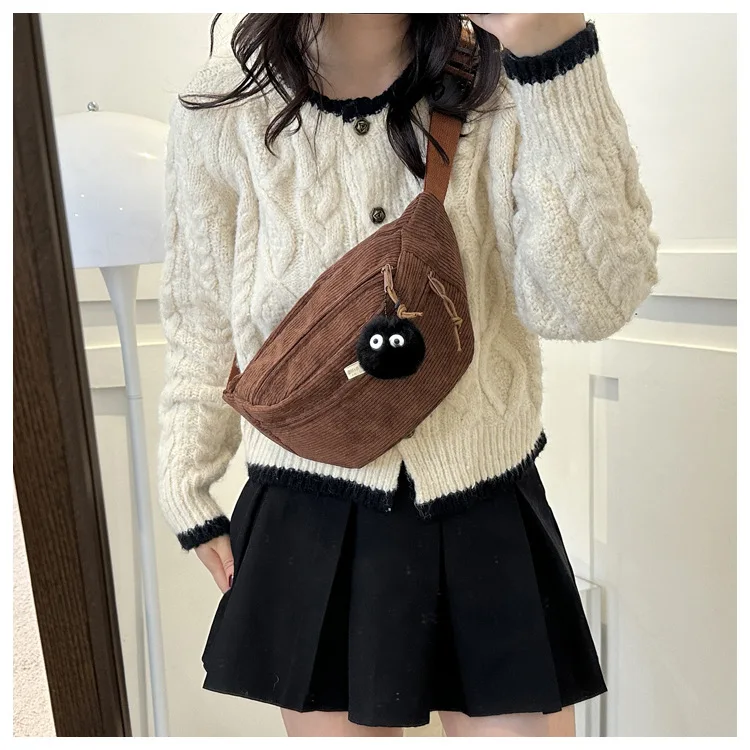 Women Waist Bag Corduroy Student Shoulder Handbag Crossbody Chest Breast Bag Fanny Pack Fashion Phone Female Bum Belt Purse 2025