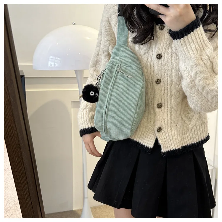 Women Waist Bag Corduroy Student Shoulder Handbag Crossbody Chest Breast Bag Fanny Pack Fashion Phone Female Bum Belt Purse 2025