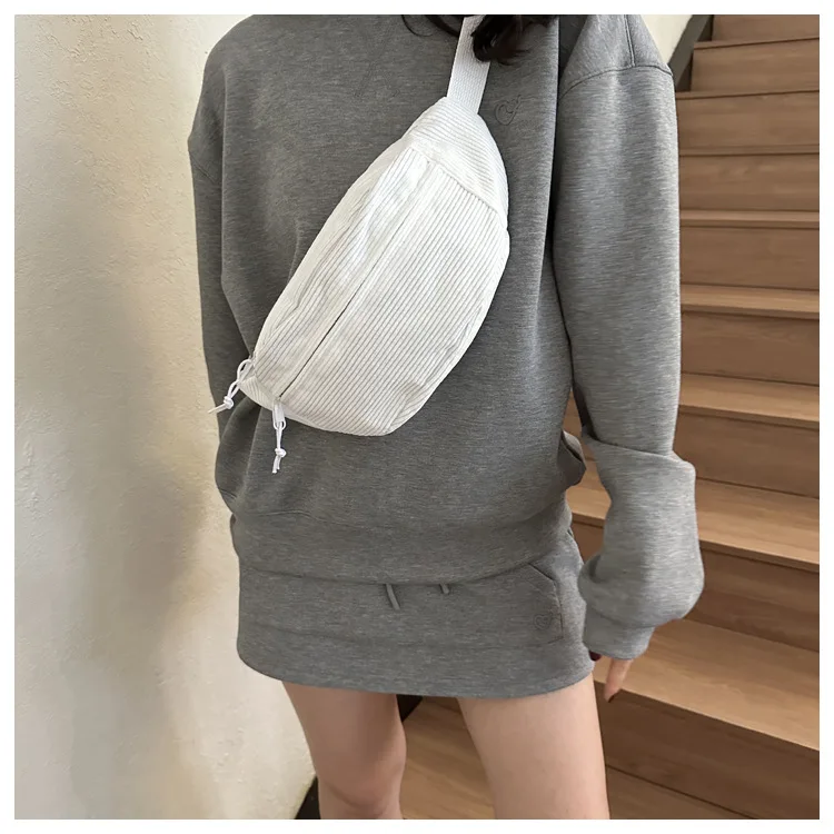 Women Waist Bag Corduroy Student Shoulder Handbag Crossbody Chest Breast Bag Fanny Pack Fashion Phone Female Bum Belt Purse 2025