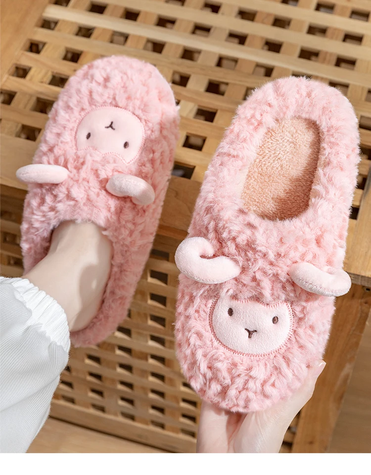 Winter Cotton Plush Sheep Slippers for Women and Men