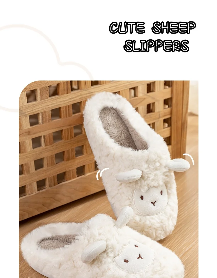 Winter Cotton Plush Sheep Slippers for Women and Men
