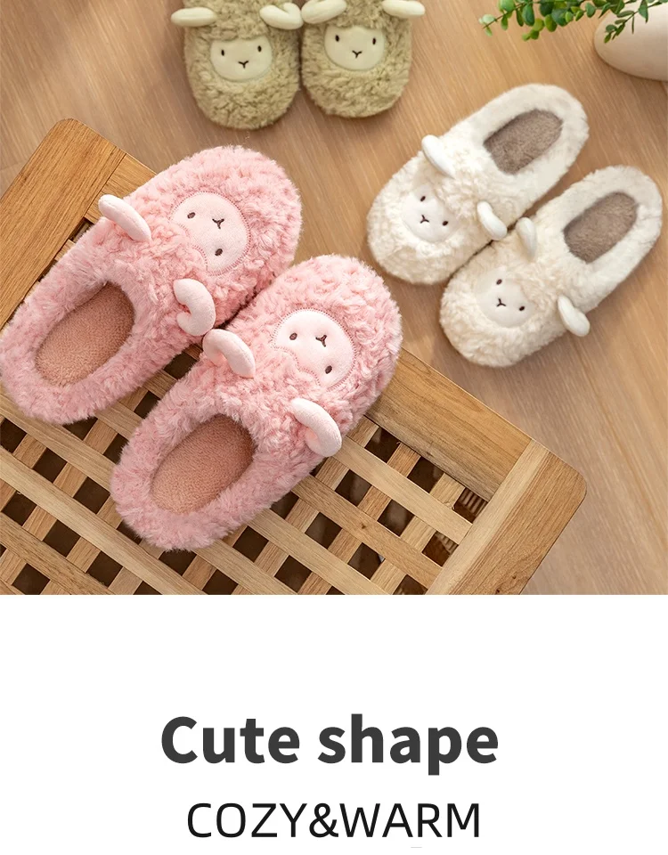 Winter Cotton Plush Sheep Slippers for Women and Men