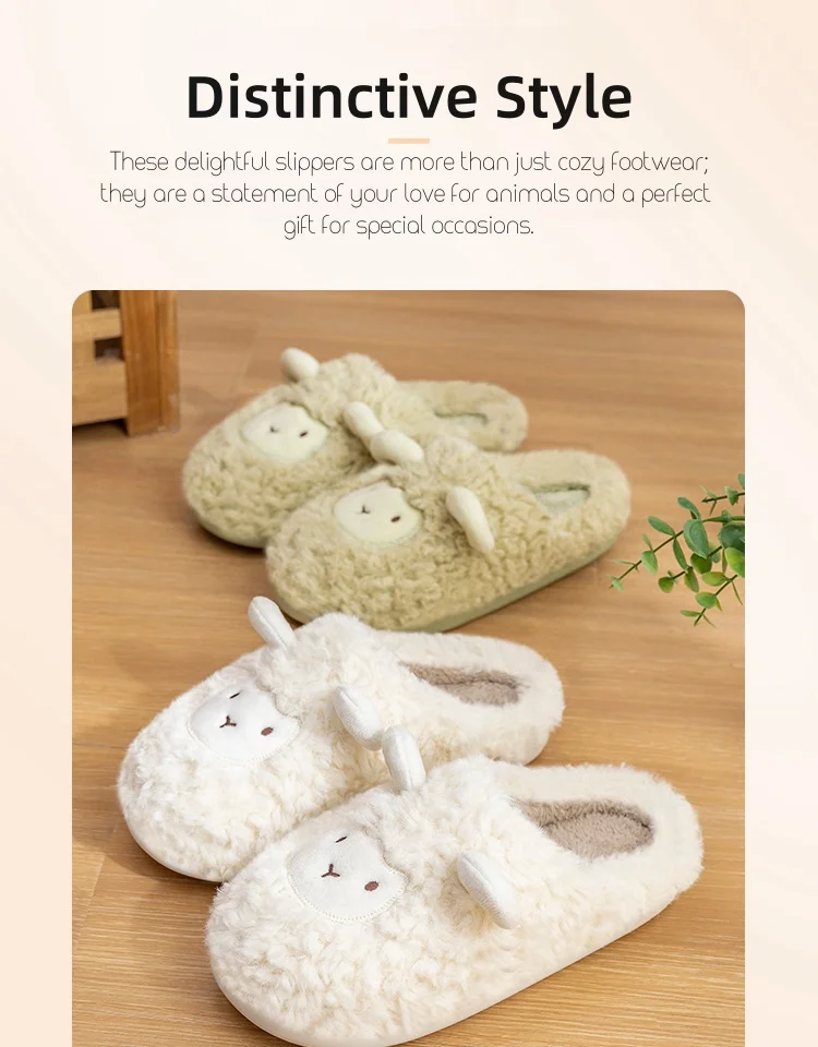 Winter Cotton Plush Sheep Slippers for Women and Men