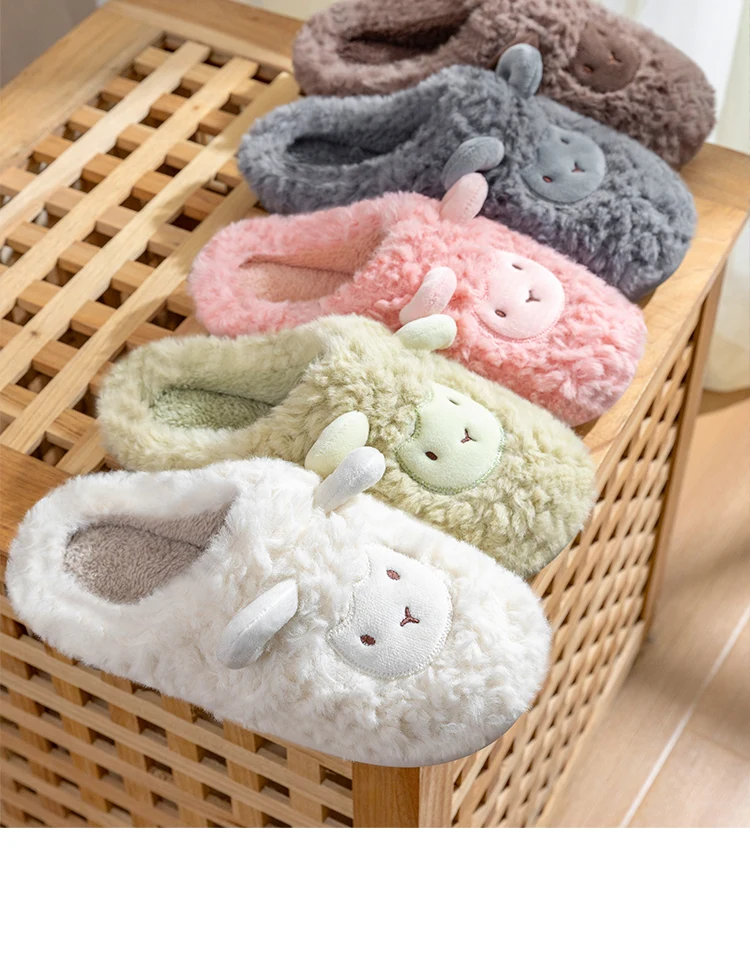 Winter Cotton Plush Sheep Slippers for Women and Men