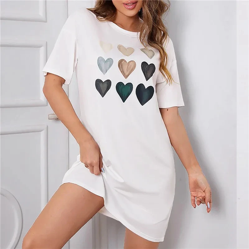 Plus Size Summer Women's Dresses 3D Alphabet Print Women's Nightgowns Home Dresses Ice Silk Fabric Women's Dresses Dating Dresse