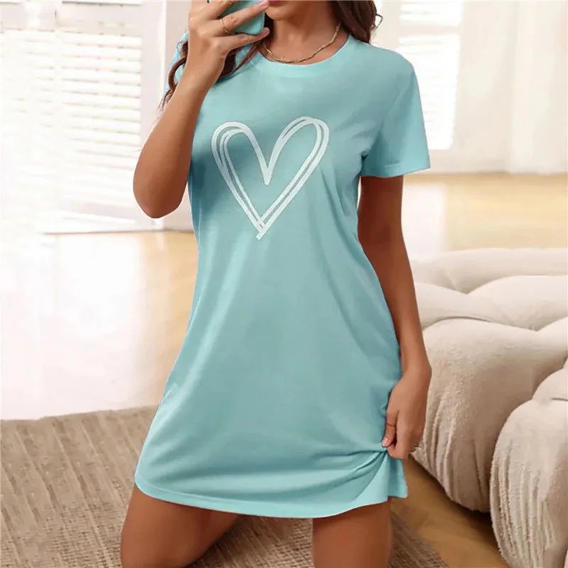 Plus Size Summer Women's Dresses 3D Alphabet Print Women's Nightgowns Home Dresses Ice Silk Fabric Women's Dresses Dating Dresse