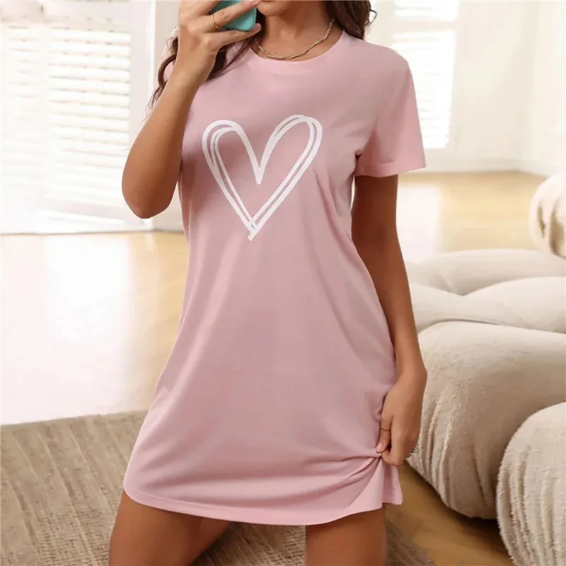 Plus Size Summer Women's Dresses 3D Alphabet Print Women's Nightgowns Home Dresses Ice Silk Fabric Women's Dresses Dating Dresse