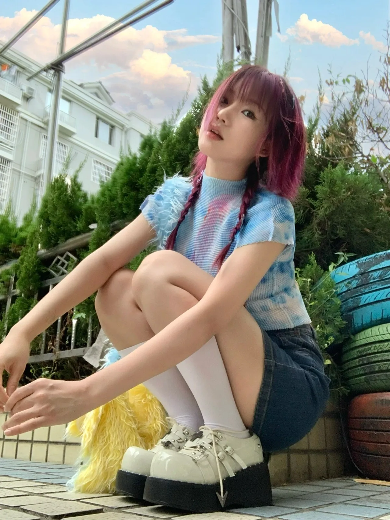 Karrram Japanese Y2k Crop Top 2000s Aesthetics Graphic T Shirts Vintage Harajuku Short Sleeve T-shirt Grunge Tie-dye Slim Tops