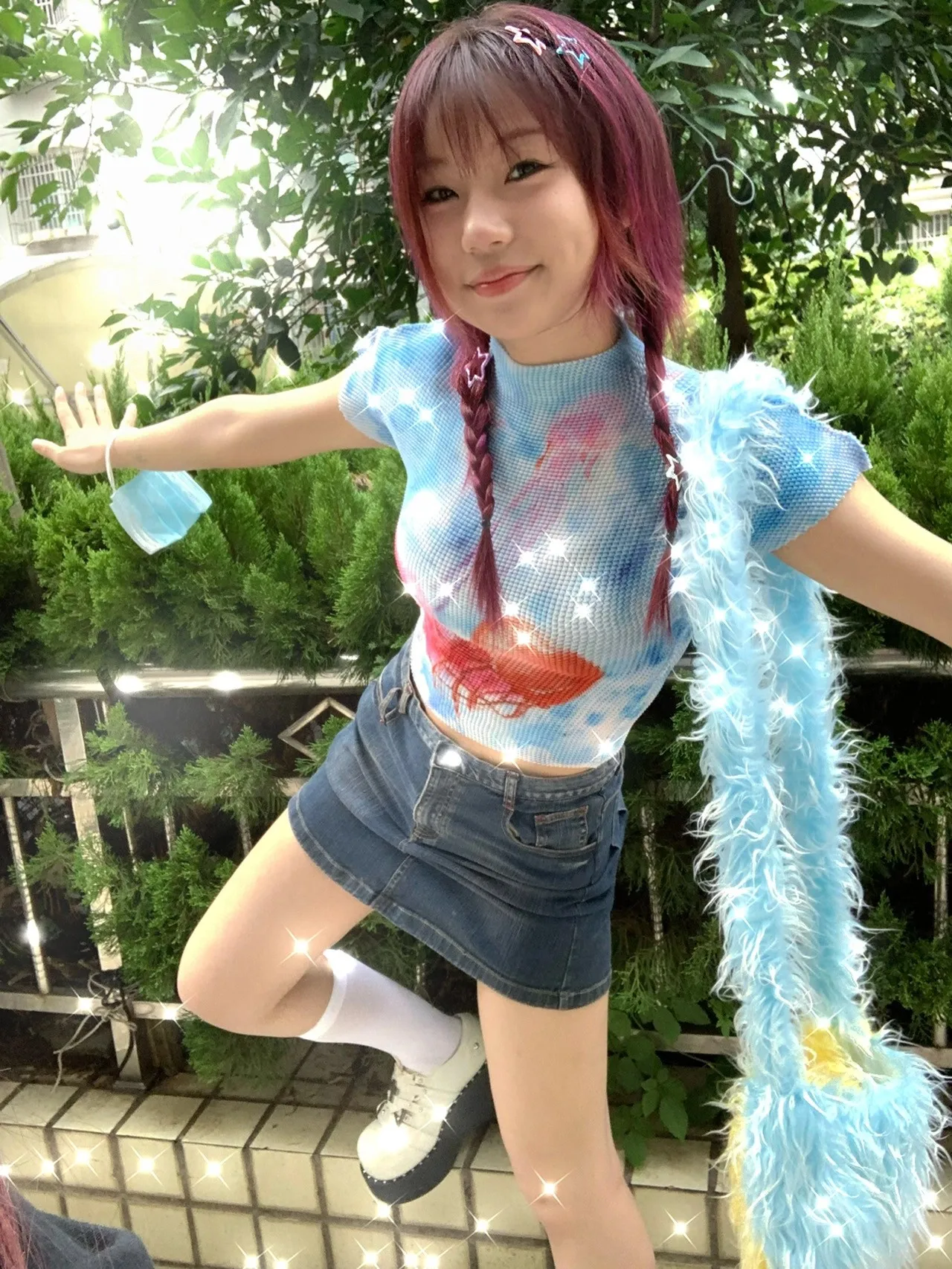 Karrram Japanese Y2k Crop Top 2000s Aesthetics Graphic T Shirts Vintage Harajuku Short Sleeve T-shirt Grunge Tie-dye Slim Tops
